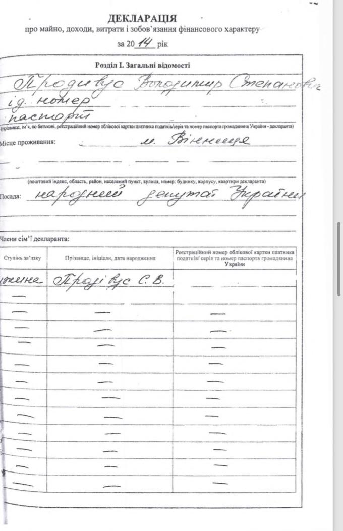 декларація Володимира Продівуса