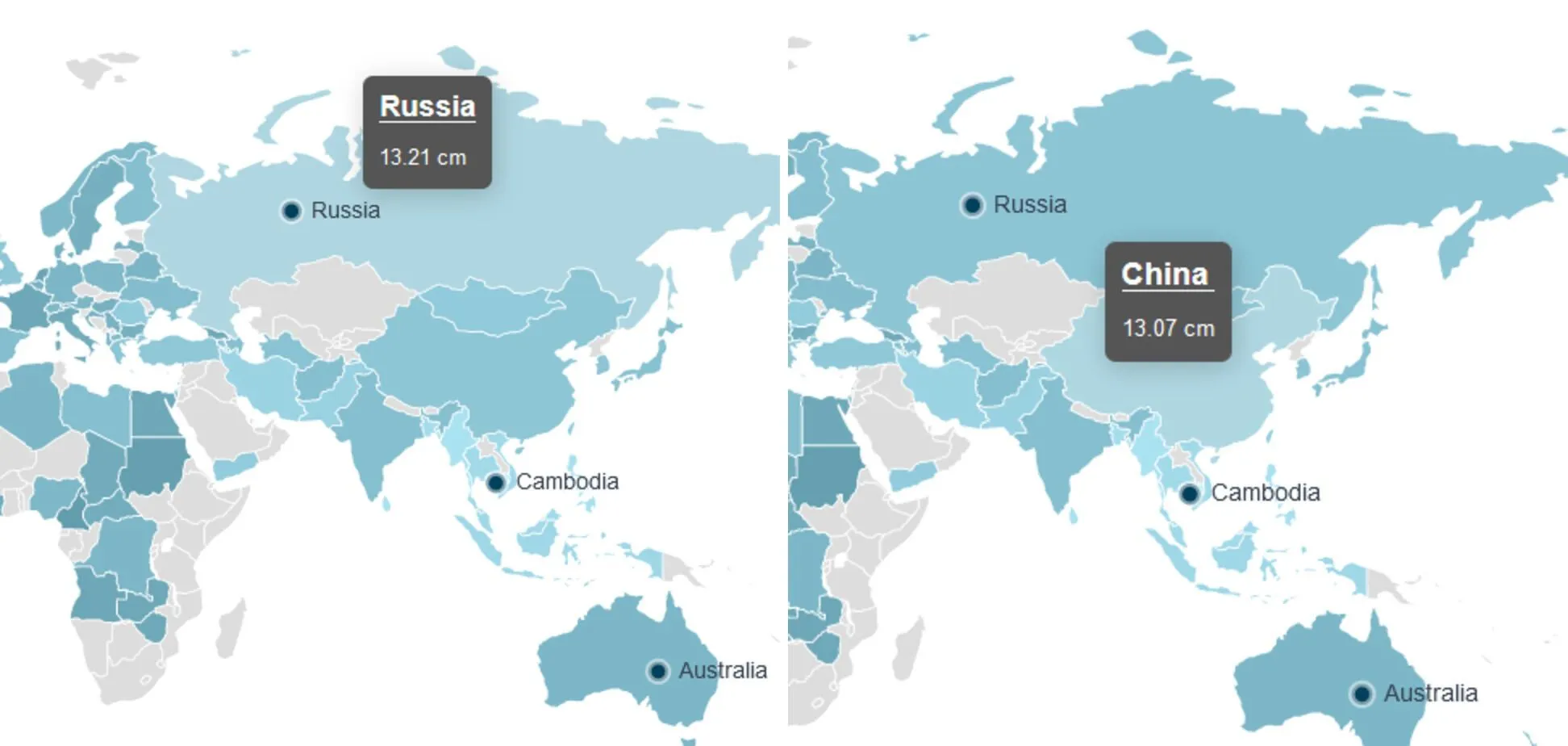 У росіян середній розмір пеніса більший, ніж у китаййців лише на 1,5 мм. dqxikeidqxitkant