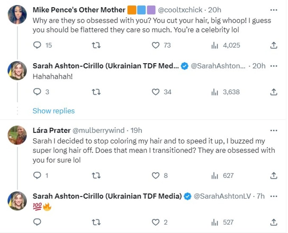 Комментарии под публикацией Сары в X (Twitter)