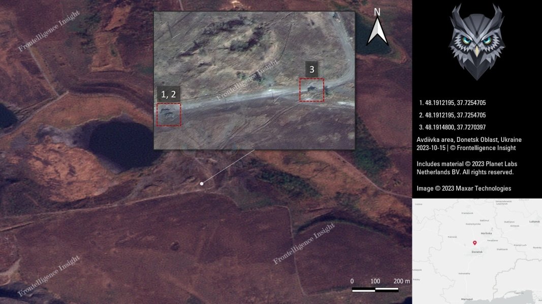 Втрати ЗС РФ під Авдіївкою, білим квадратом позначено техніку, яка вже була знищена раніше dqxikeidqxitkant