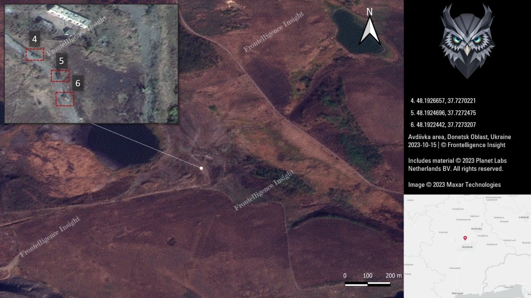 Втрати ЗС РФ під Авдіївкою, білим квадратом позначено техніку, яка вже була знищена раніше