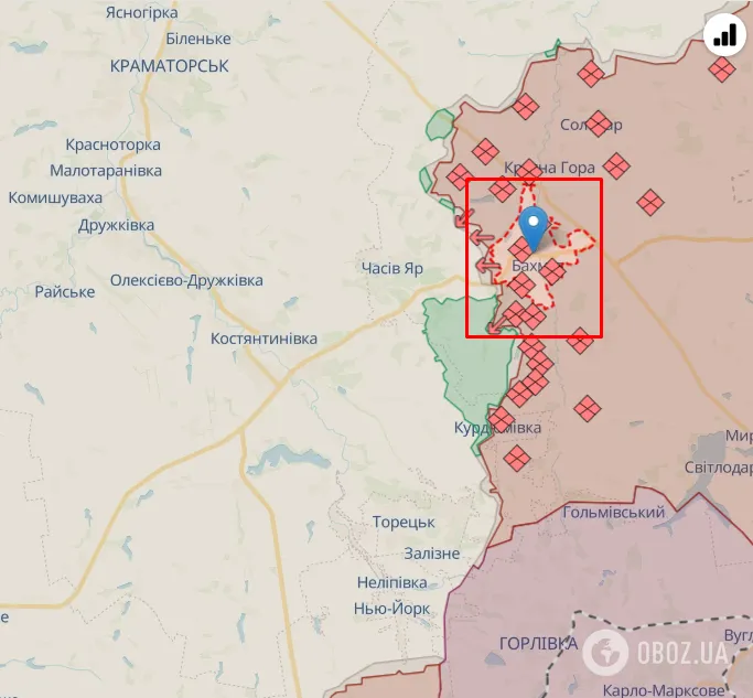 Бахмут на карте