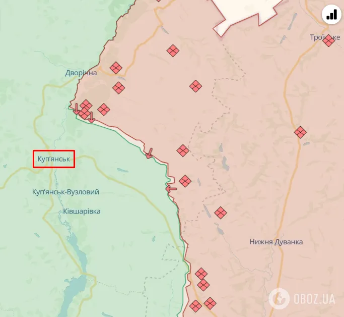 Купянск на карте боевых действий