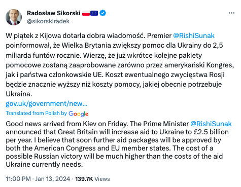 Ціна перемоги Росії буде набагато вищою, ніж вартість допомоги для України, – глава МЗС Польщі dqxikeidqxiqxxant