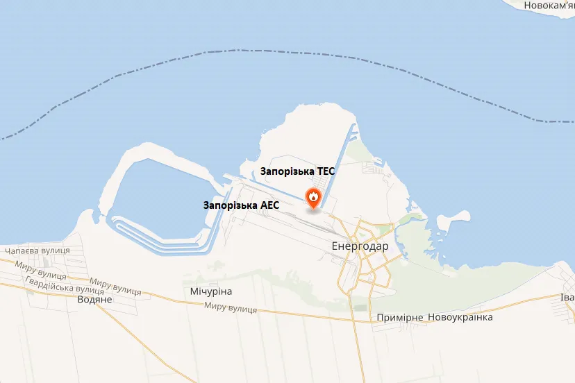 ЗАЭС в Энергодаре на карте.
