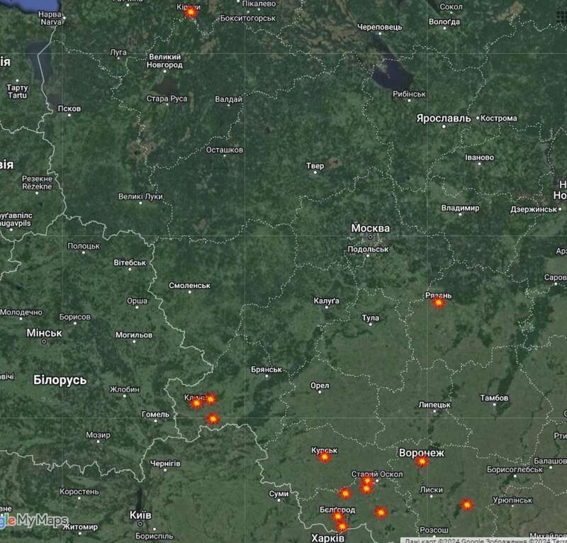 Вибухи у РФ, 13 березня, карта dqxikeidqxitkant