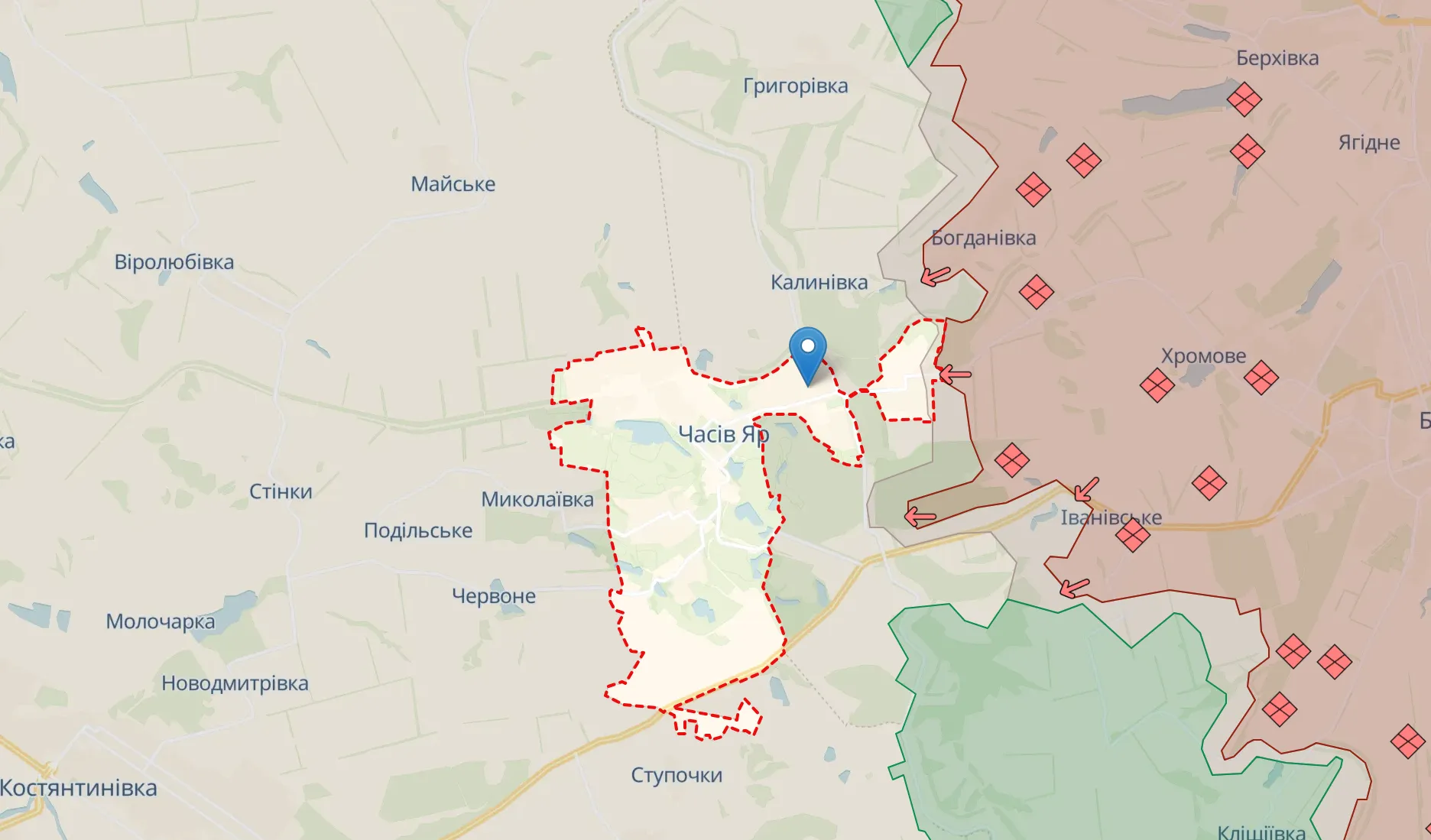 Окупанти намагаються захопити Часів Яр, збільшивши кількість атак: розвідка Британії оцінила ситуацію. Карта dqxikeidqxitkant