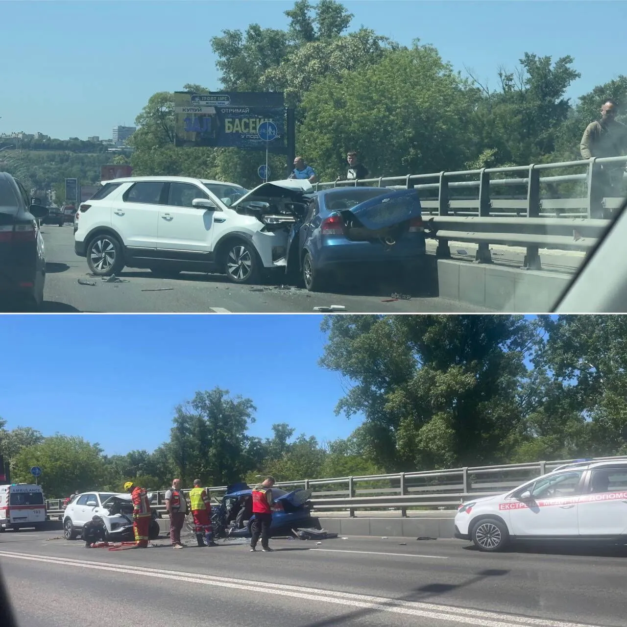 У Києві сталась ДТП за участі двох легковиків: одну з машин зім’яло, є постраждалі. Фото