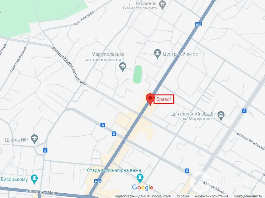 ТЦ Браво на карті Маріуполя