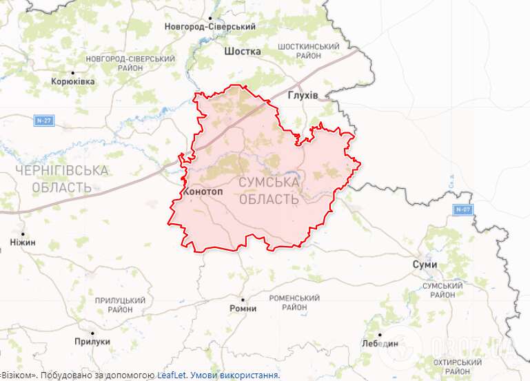 Konotop district on the map.