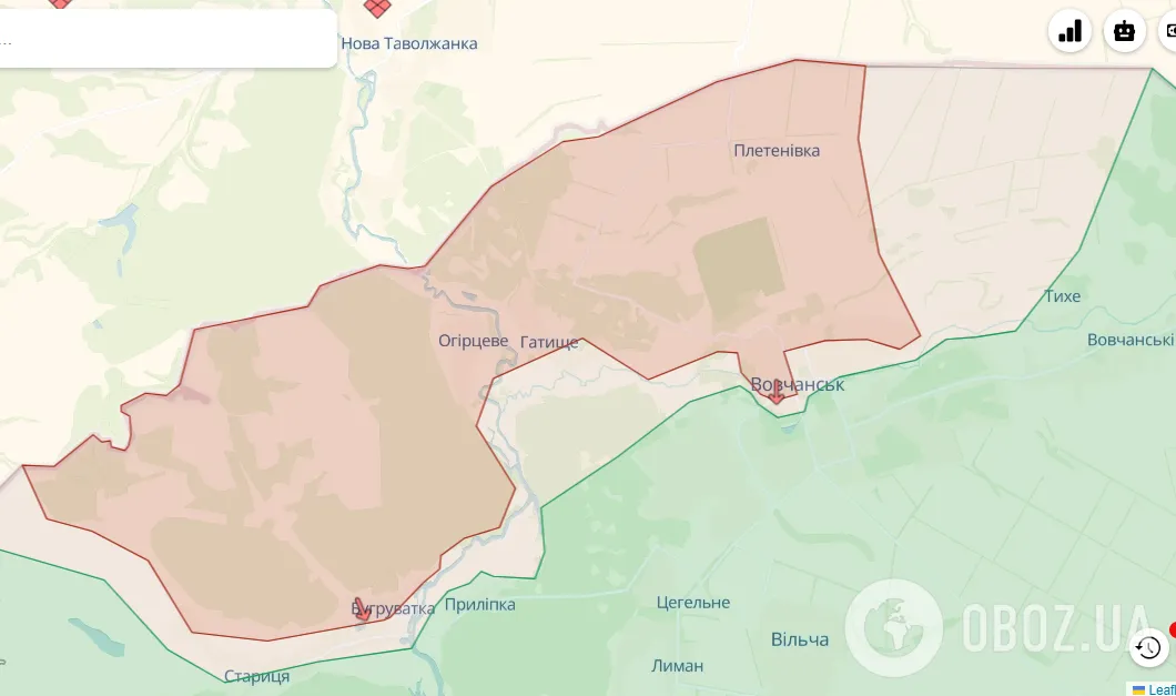 Map of the front in the Volchanskaya area
