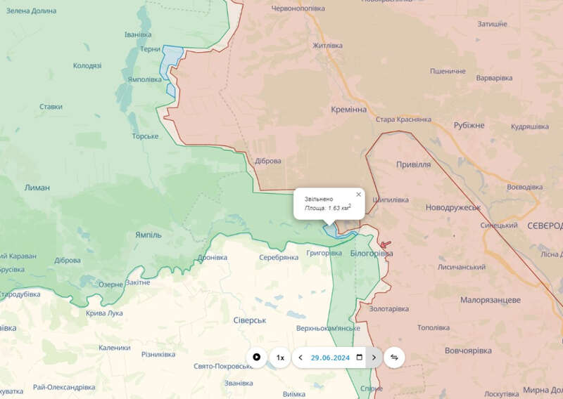 Fighting in the east, Serebryansky forestry, June 29, map dqxikeidqxitkant