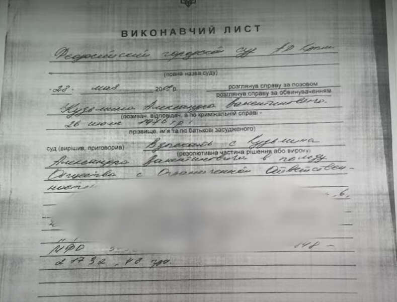 виконавчий лист на громадянина Кузьміна Проблема с документами, Кузьмин, репортаж СМИ, исполнительный лист