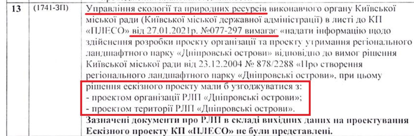 Фрагмент зауважень із експертизи ескізного проєкту будівництва на острові Оболонський Фрагмент зауважень із експертизи ескізного проєкту будівництва на острові Оболонський