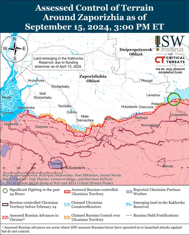 Карта лінії фронту у Запорізькій області