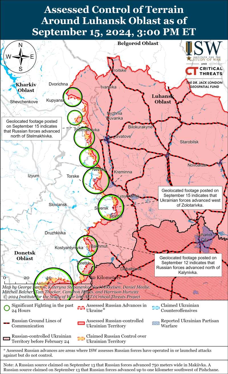 Карта боїв у Харківській та Луганській областях