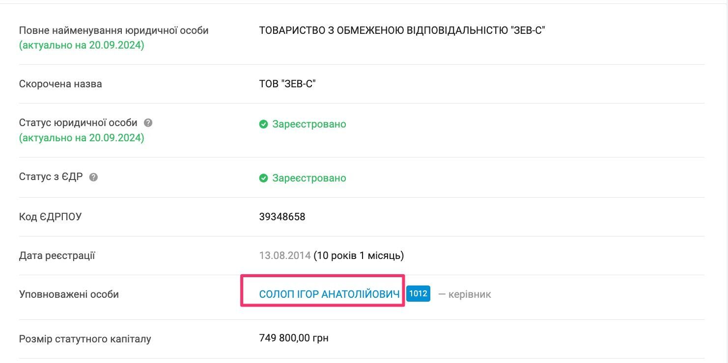 Уповноваженою особою є Ігор Солоп