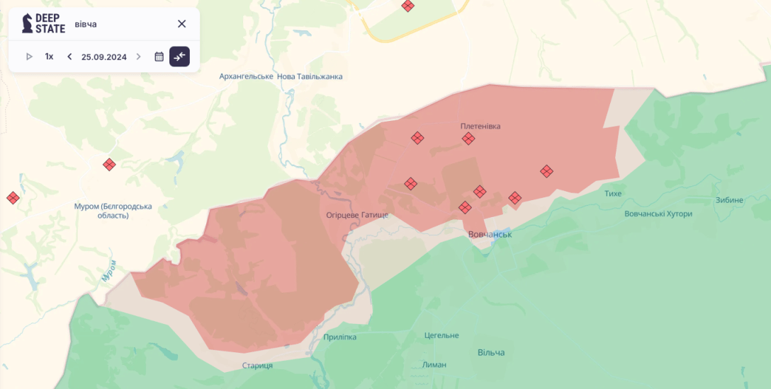 Карта DeepState: Вовчанськ