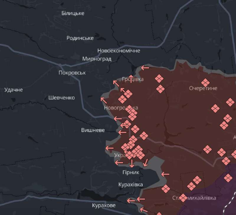 Map of combat operations, battle for Pokrovsk, front dqxikeidqxitkant