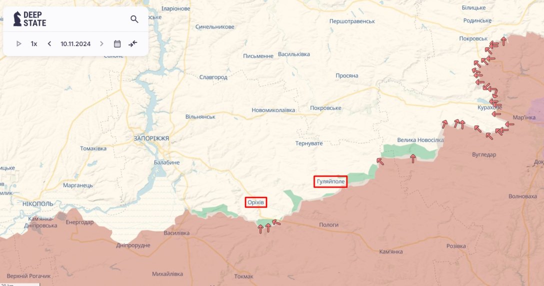 Russian offensive on Zaporizhzhia, Zaporizhzhia direction, map, November 11, DeepState dqxikeidqxitkant