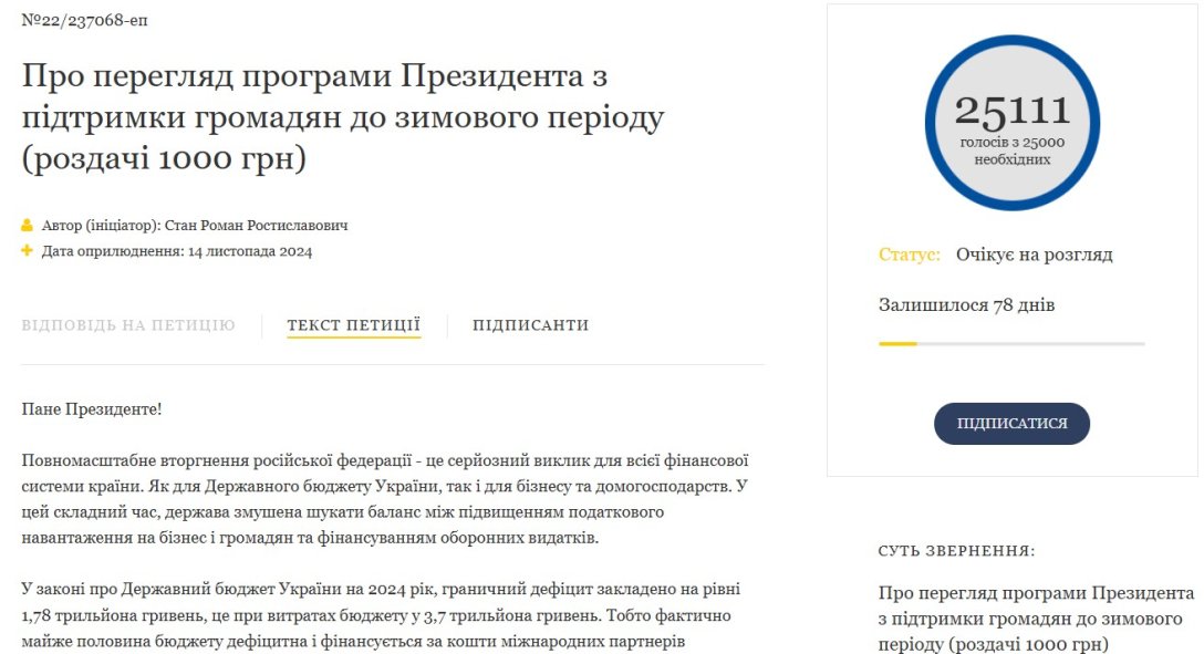 Тысяча Зеленского, петиция о тысяче грн, результат петиции dqxikeidqxiqqeant