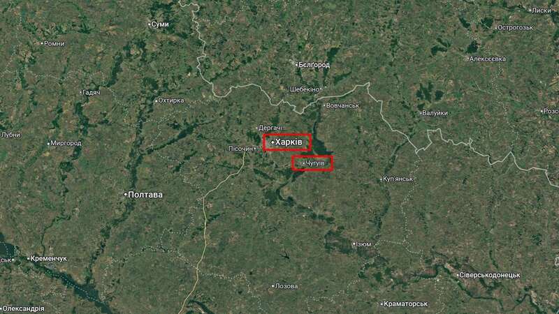 Kharkiv and Chuhuiv on the map dqxikeidqxitkant