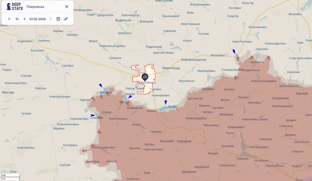 Ukrainian offensive, map, March 7, DeepState, Pokrovsk dqxikeidqxitkant