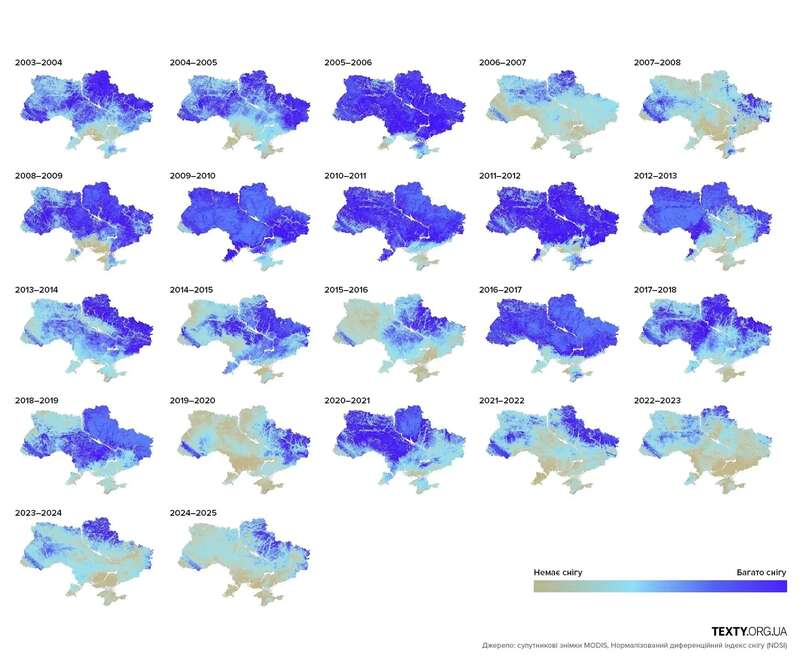 Куди зник сніг та чому зими в Україні стали такими теплими. Таблиця