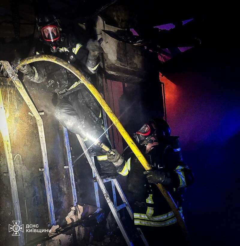 As a result of the enemy attack in Kyiv region, a furniture store caught fire, and houses were damaged. Photo