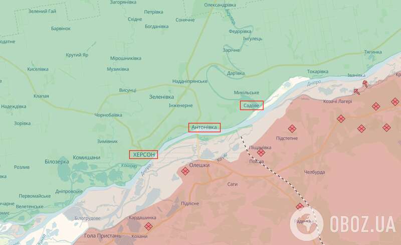 Kherson - Antonivka - Sadove - shelling of Kherson
