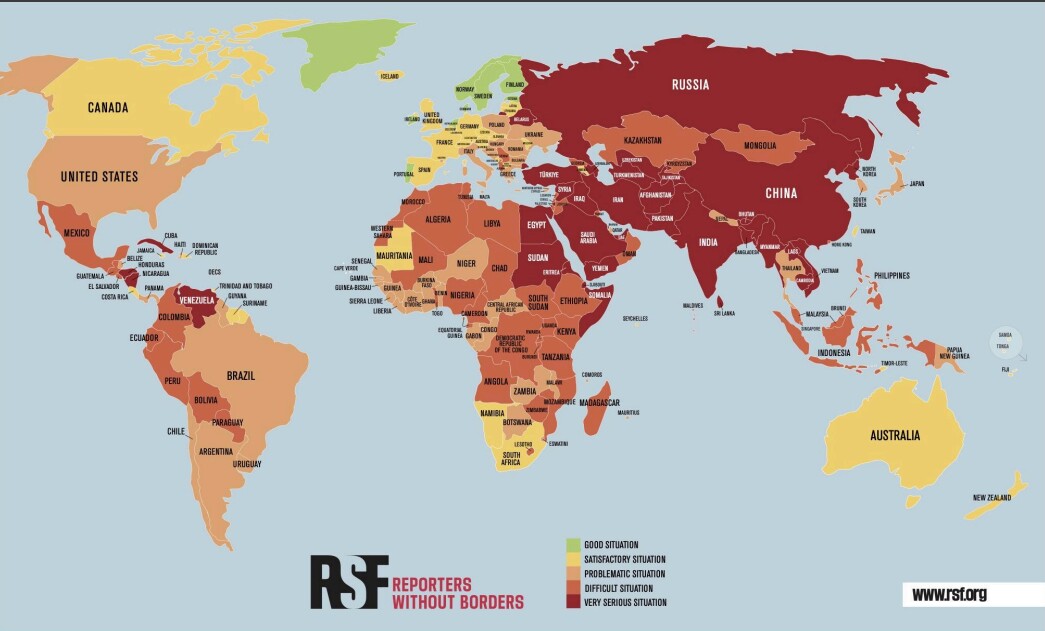 Україна опустилася на 62 місце у рейтингу свободи преси. Свобода слова у світі перебуває на історично низькому рівні, зазначили в організації Репортери без кордонів. dqxikeidqxiqqeant