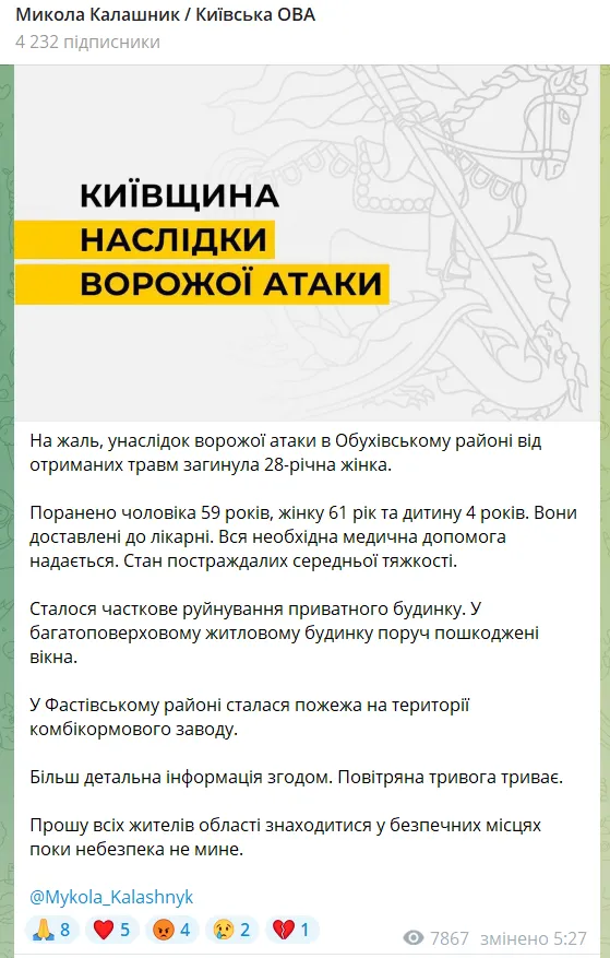 Россияне атаковали Киевщину с воздуха: от полученных травм погибла женщина, есть раненые dqxikeidqxiqqeant