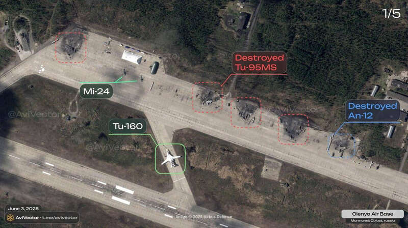Published satellite images of Olenya airfield: four destroyed Tu-95s are visible. dqxikeidqxitkant