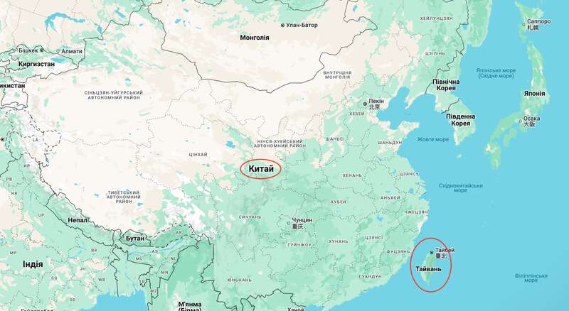 Китай и Тайвань на карте dqxikeidqxitkant