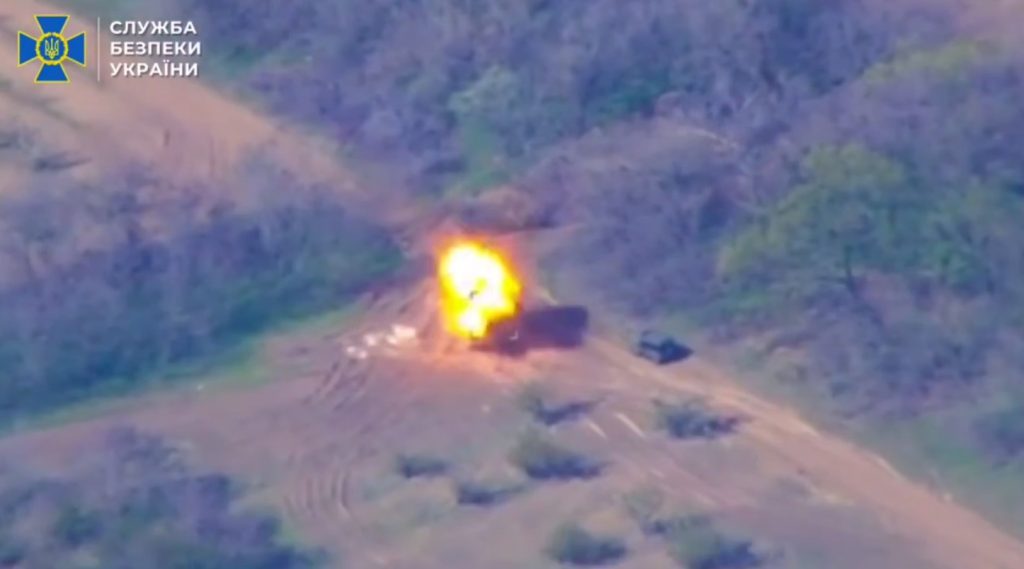 Moment of impact on the 9S36 radar station of the Buk-M2 SAM system. Photo: SBU