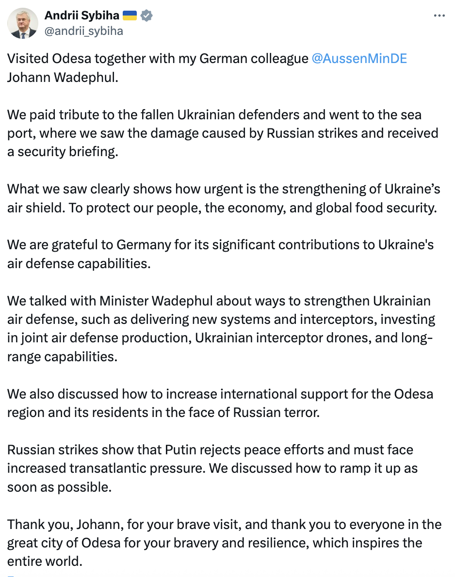 Убедился лично: глава МИД Германии посетил Одессу и заявил о необходимости укрепления украинской ПВО. Фото