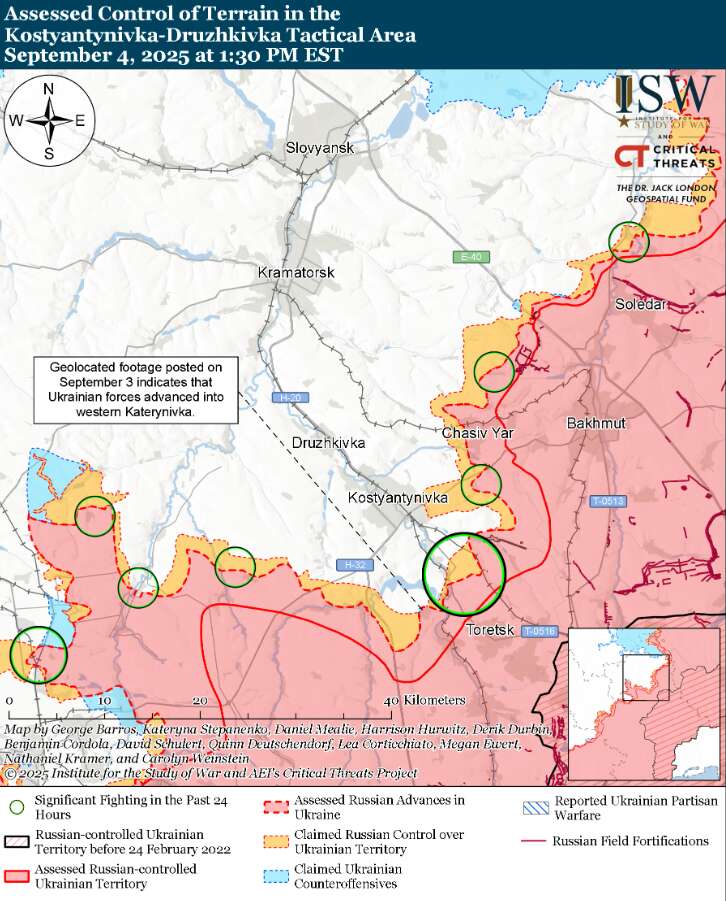 Украинские войска продвинулись в районах Купянска, Сиверска и на направлении Константиновка – Дружковка – ISW