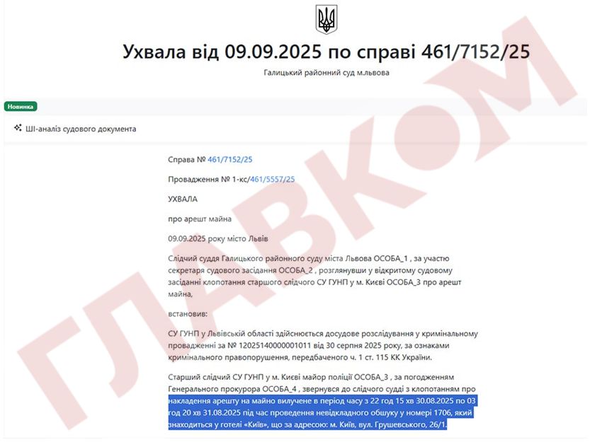 Law enforcement officers conducted searches at the parliamentary hotel in connection with Parubiy’s murder on the day of the crime dqxikeidqxitkant