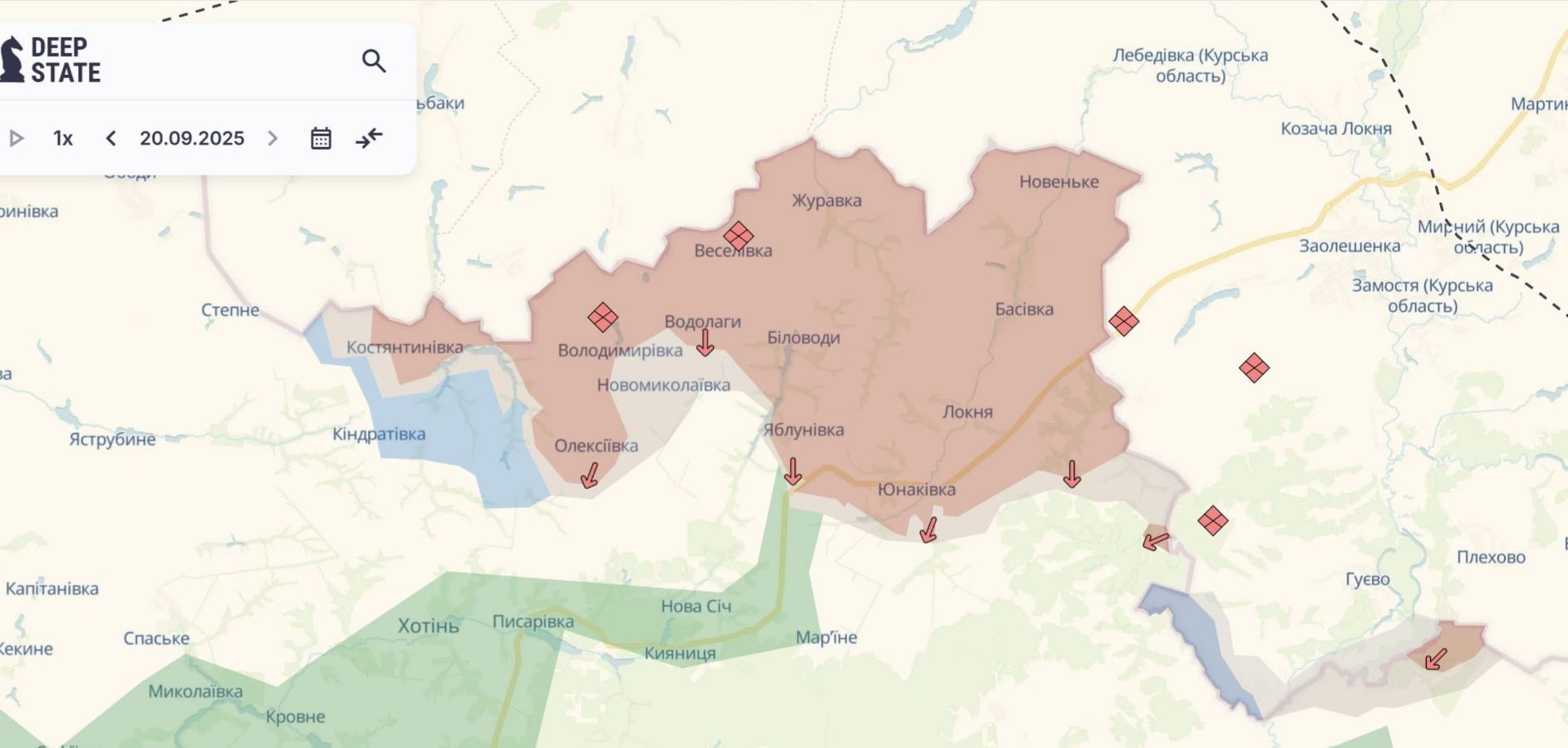 Approximate map of military operations as of September 21 at 13:40 / DeepStateMap dqxikeidqxiqqeant