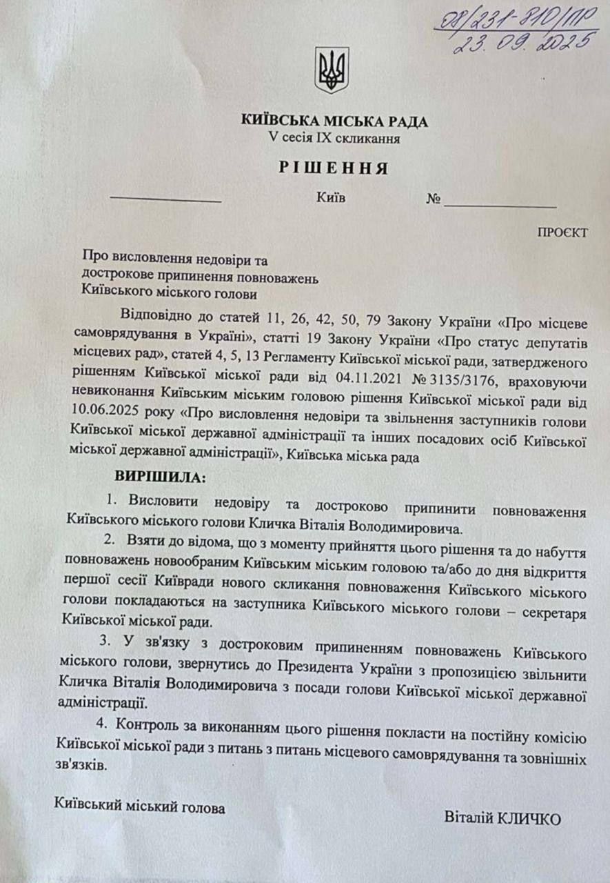 Андрій Вітренко оприлюднив проєкт рішення про відставку, який зареєстрував у Київраді dqxikeidqxitkant